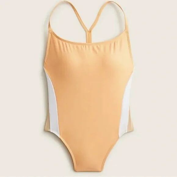 New J. Crew Peach Orange Color Block One-Piece Swim Bathing Suit Women's Size 22 - Picture 1 of 8